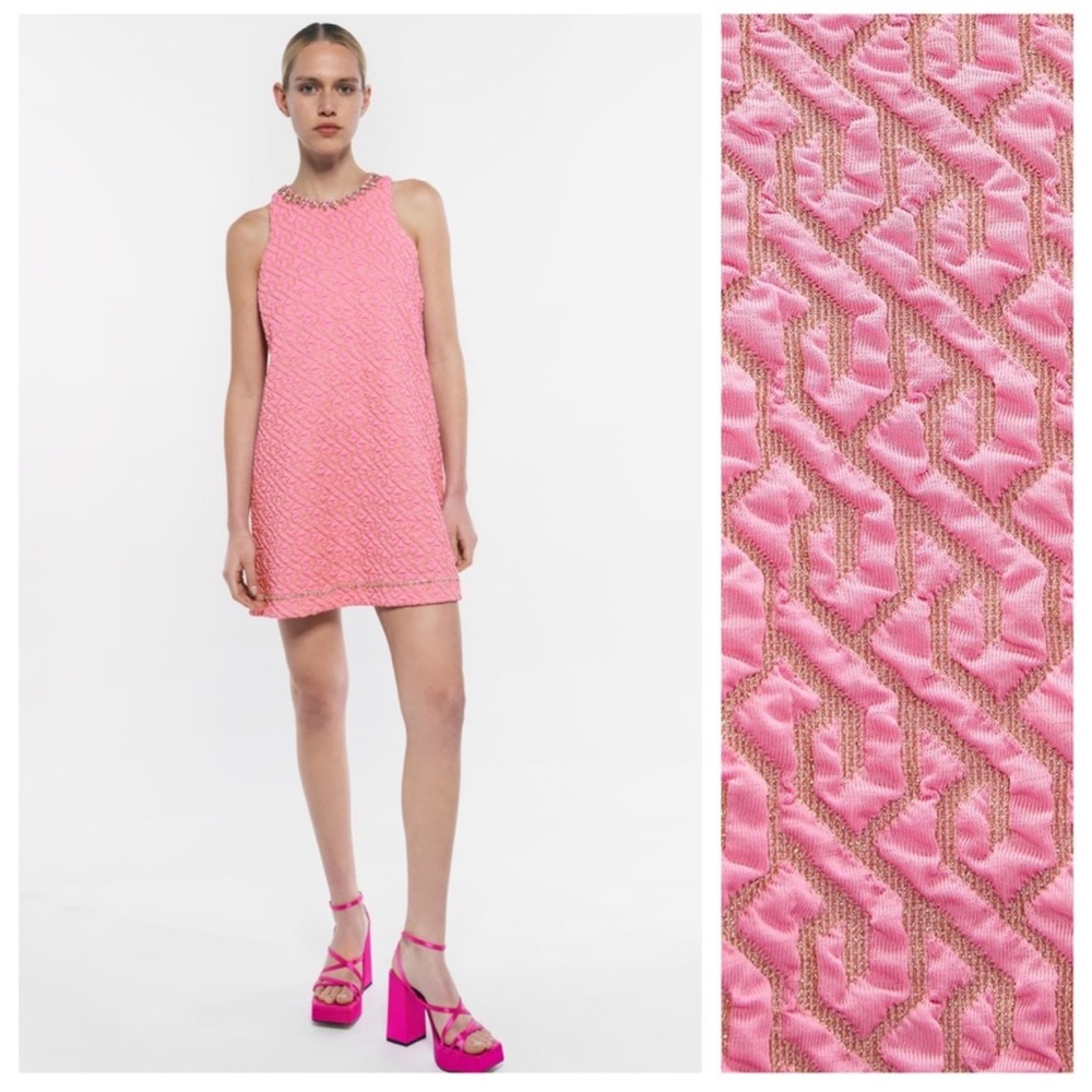 ZARA JEWEL TRIM MINI DRESS IN PINK AND GOLD DETAILS SIZE L